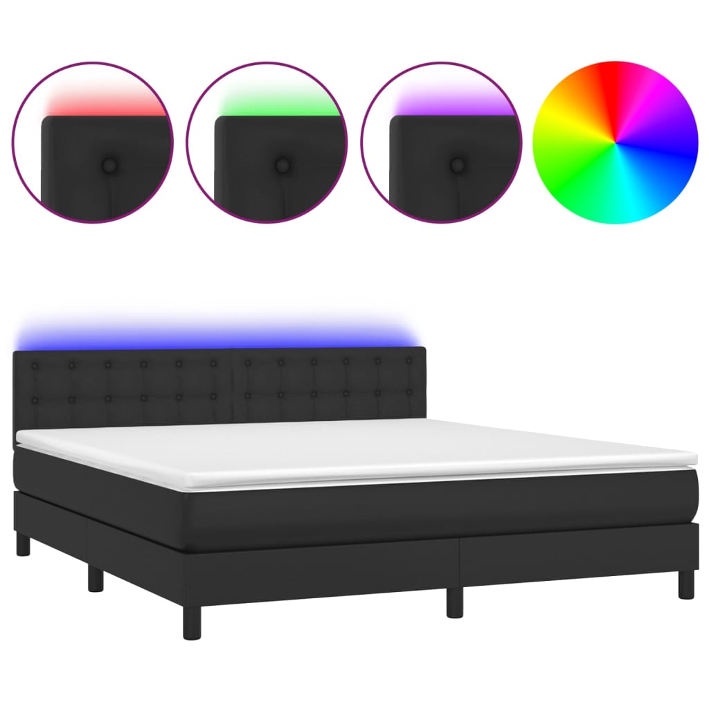vidaXL Łóżko kontynentalne z materacem i LED czarna ekoskóra 180x200cm