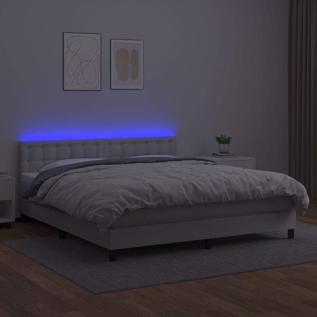 vidaXL Łóżko kontynentalne z materacem i LED, biała ekoskóra 180x200cm