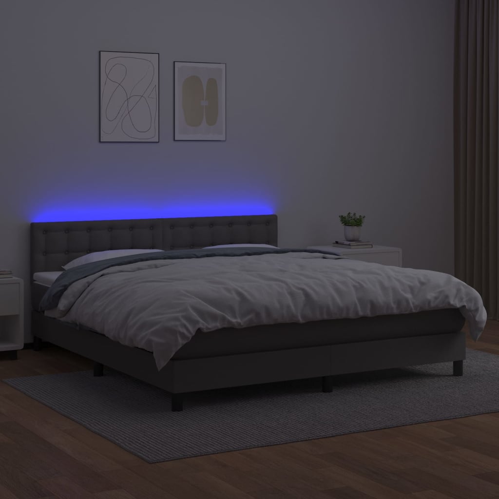 vidaXL Łóżko kontynentalne z materacem i LED, szara ekoskóra 180x200cm