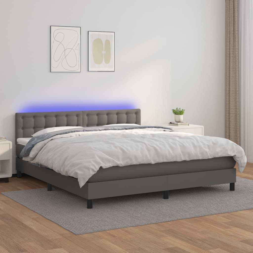 vidaXL Łóżko kontynentalne z materacem i LED, szara ekoskóra 180x200cm