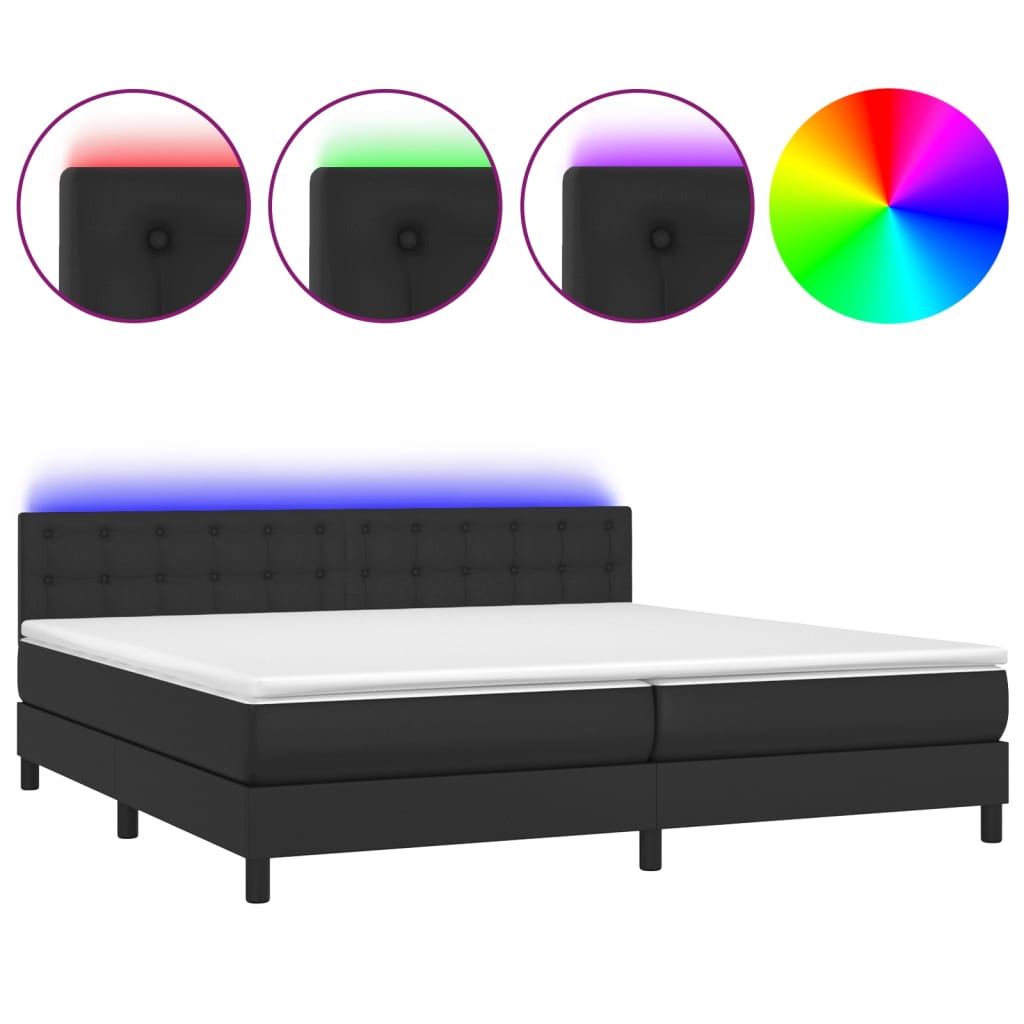 vidaXL Łóżko kontynentalne z materacem i LED czarna ekoskóra 200x200cm