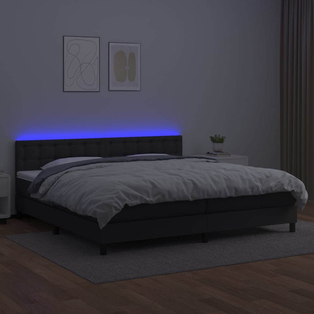 vidaXL Łóżko kontynentalne z materacem i LED czarna ekoskóra 200x200cm