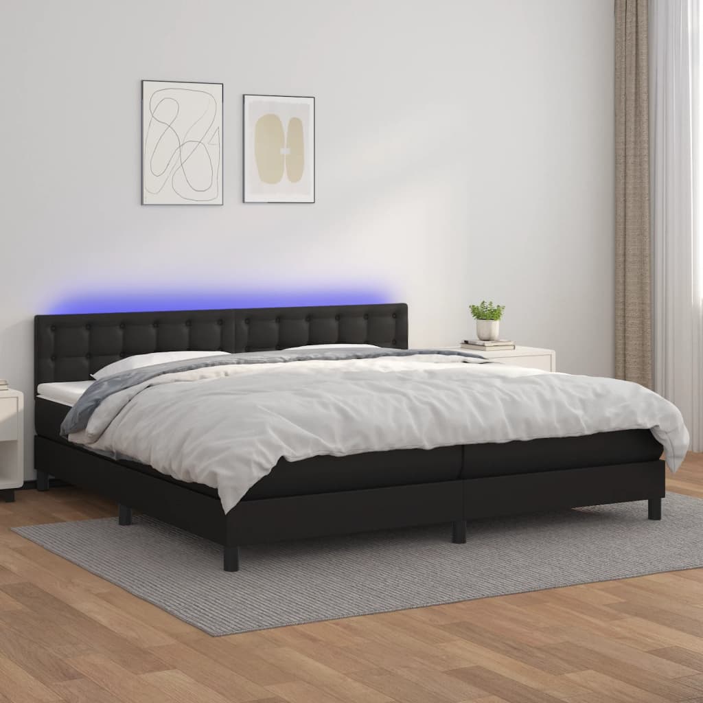 vidaXL Łóżko kontynentalne z materacem i LED czarna ekoskóra 200x200cm
