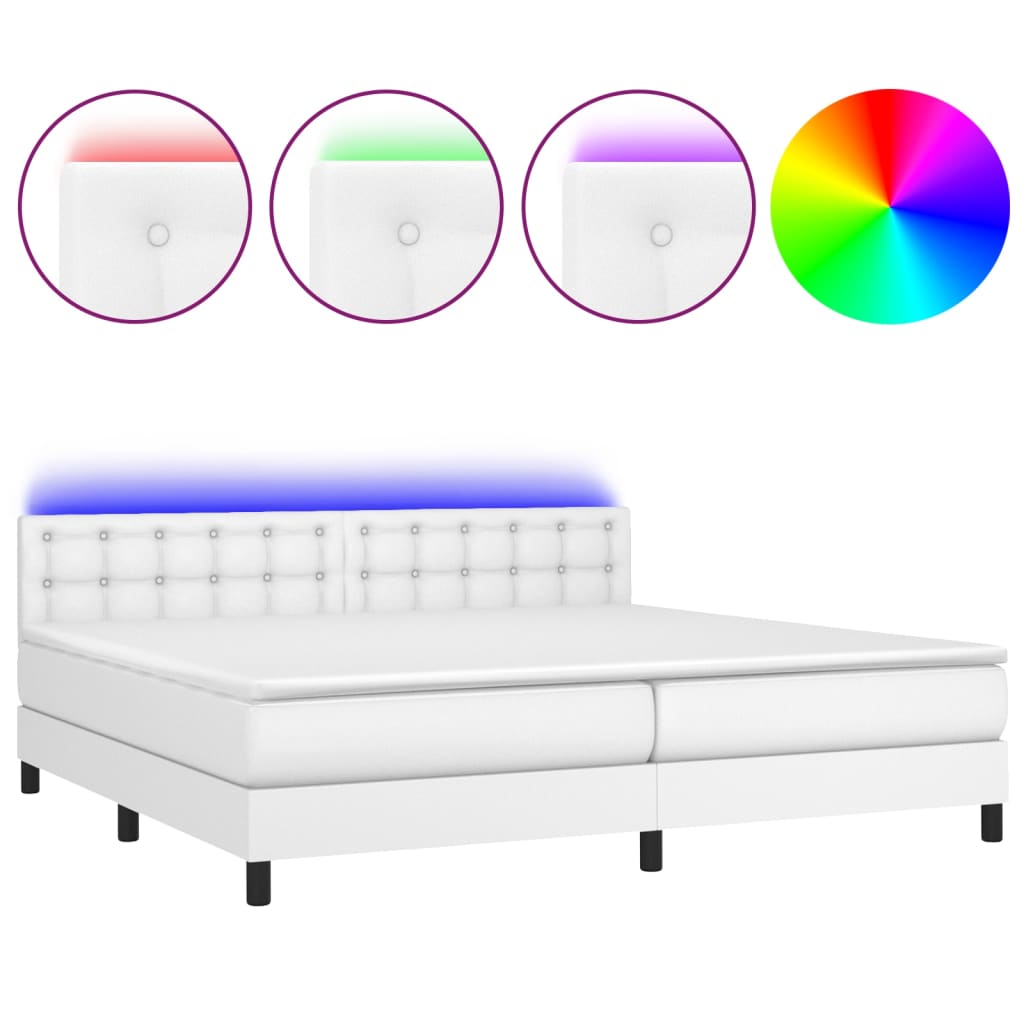 vidaXL Łóżko kontynentalne z materacem i LED, biała ekoskóra 200x200cm