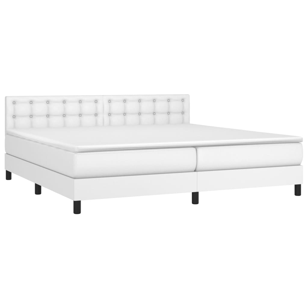 vidaXL Łóżko kontynentalne z materacem i LED, biała ekoskóra 200x200cm