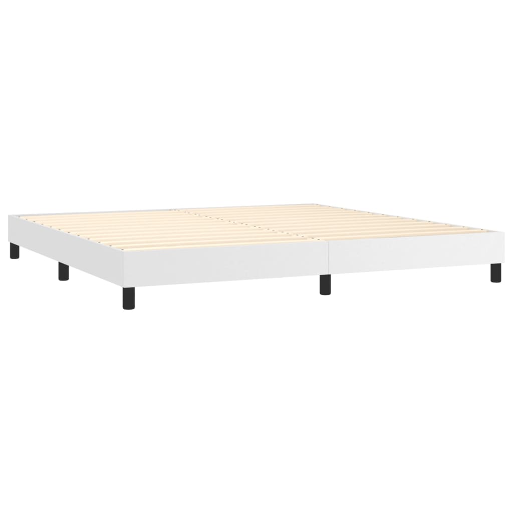 vidaXL Łóżko kontynentalne z materacem i LED, biała ekoskóra 200x200cm