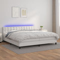 vidaXL Łóżko kontynentalne z materacem i LED, biała ekoskóra 200x200cm