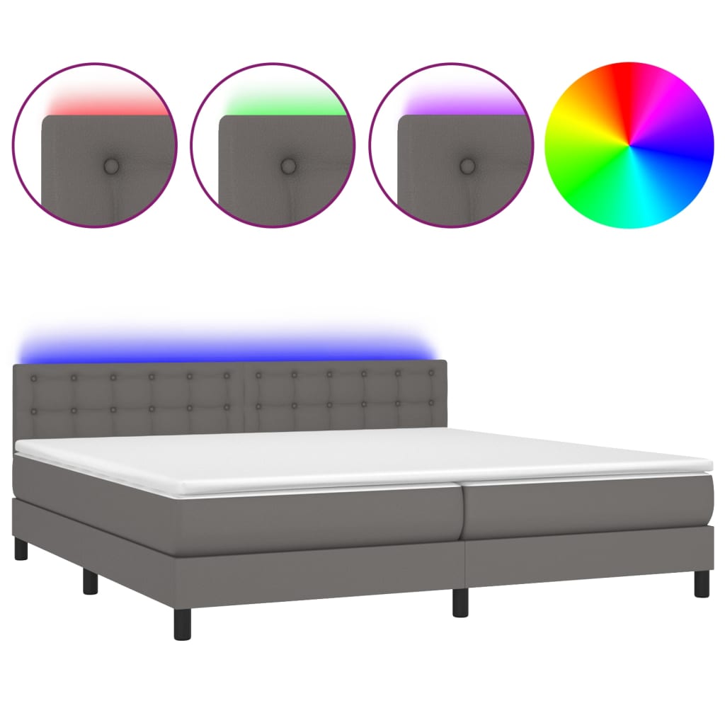 vidaXL Łóżko kontynentalne z materacem i LED, szara ekoskóra 200x200cm