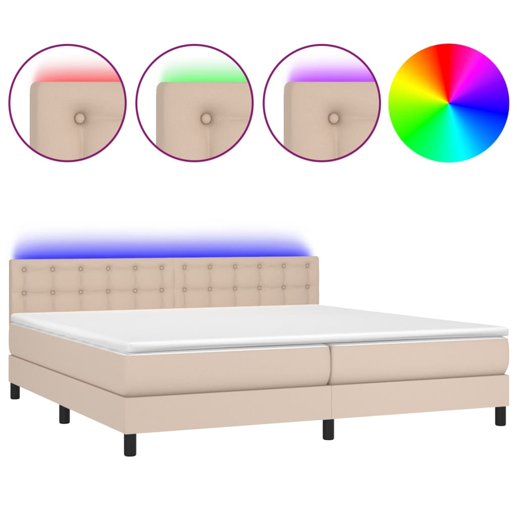 vidaXL Łóżko kontynentalne, materac i LED cappuccino 200x200 cm