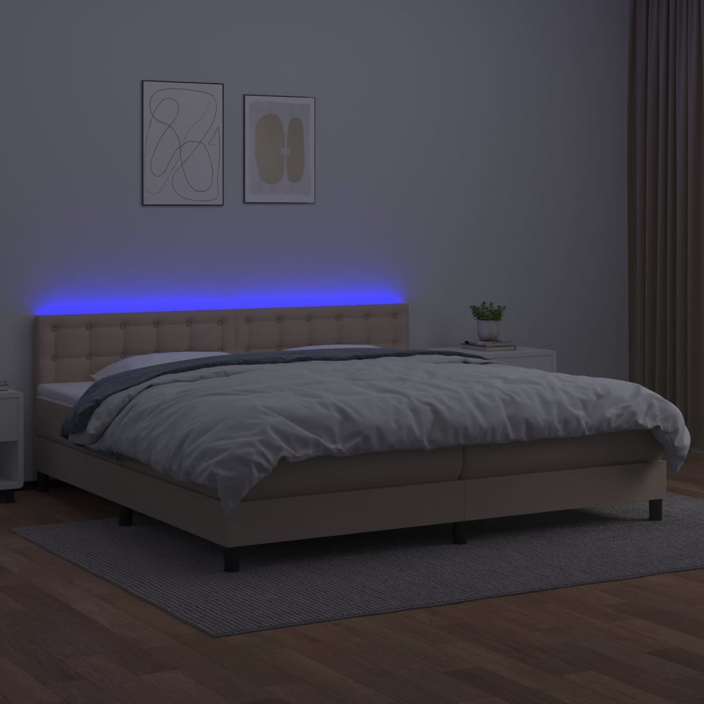 vidaXL Łóżko kontynentalne, materac i LED cappuccino 200x200 cm