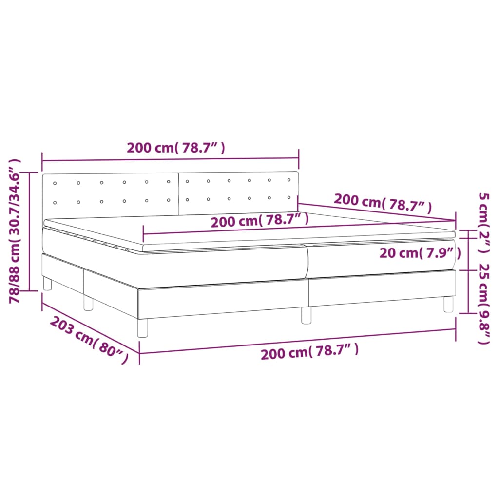 vidaXL Łóżko kontynentalne, materac i LED cappuccino 200x200 cm