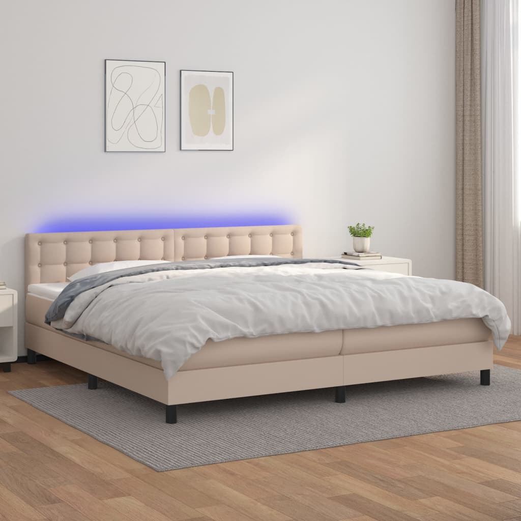 vidaXL Łóżko kontynentalne, materac i LED cappuccino 200x200 cm