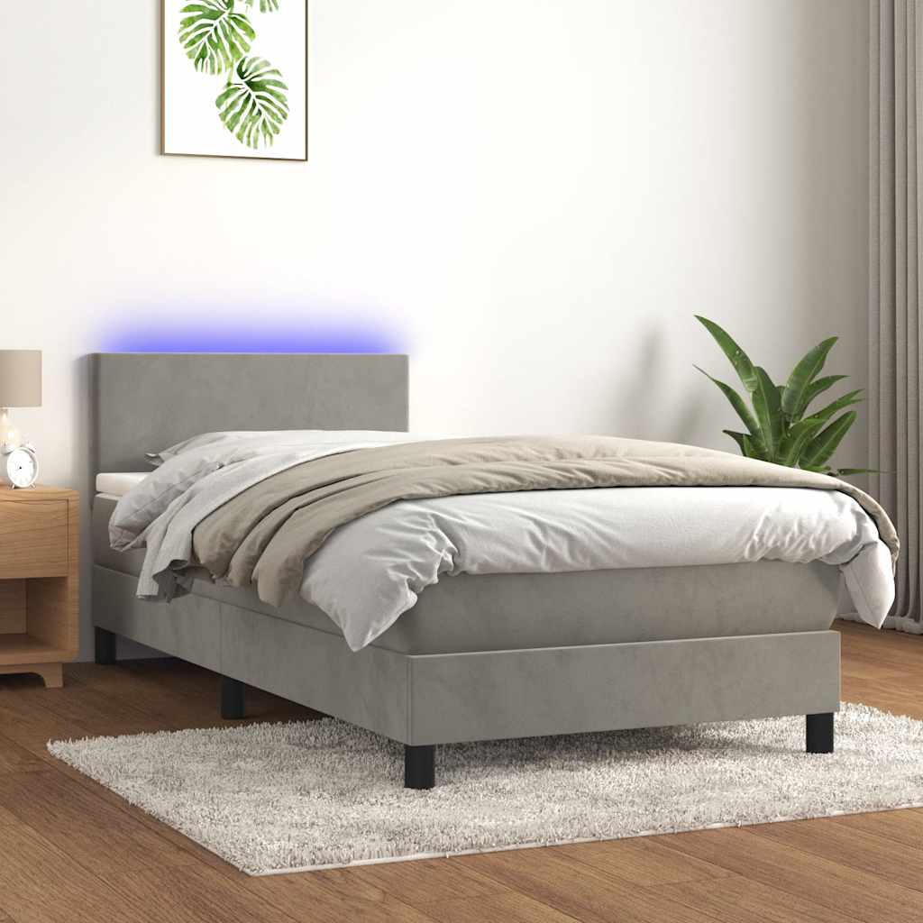 vidaXL Łóżko kontynentalne z materacem i LED, szare 80x200 cm, aksamit