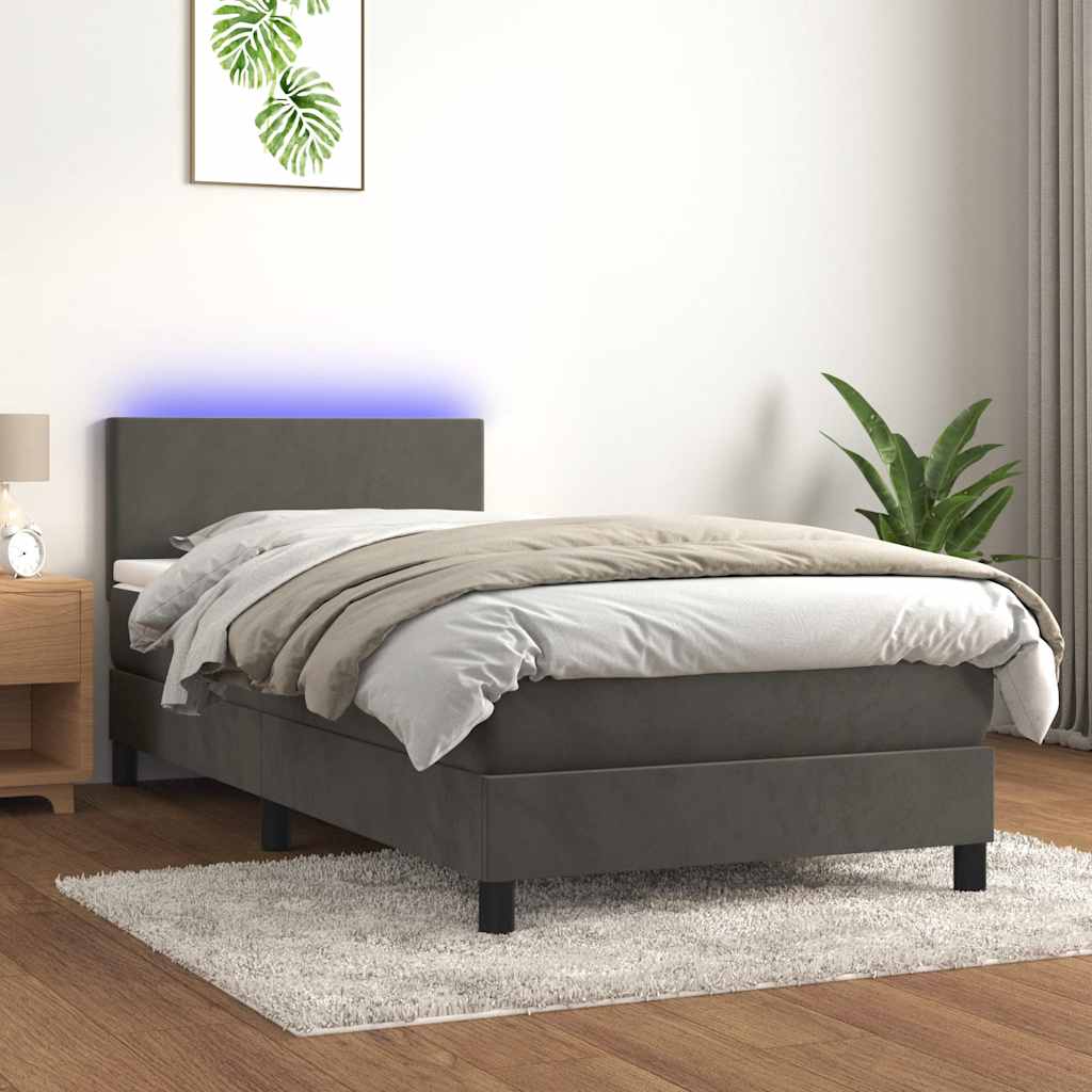 vidaXL Łóżko kontynentalne z materacem i LED, szary aksamit, 80x200 cm
