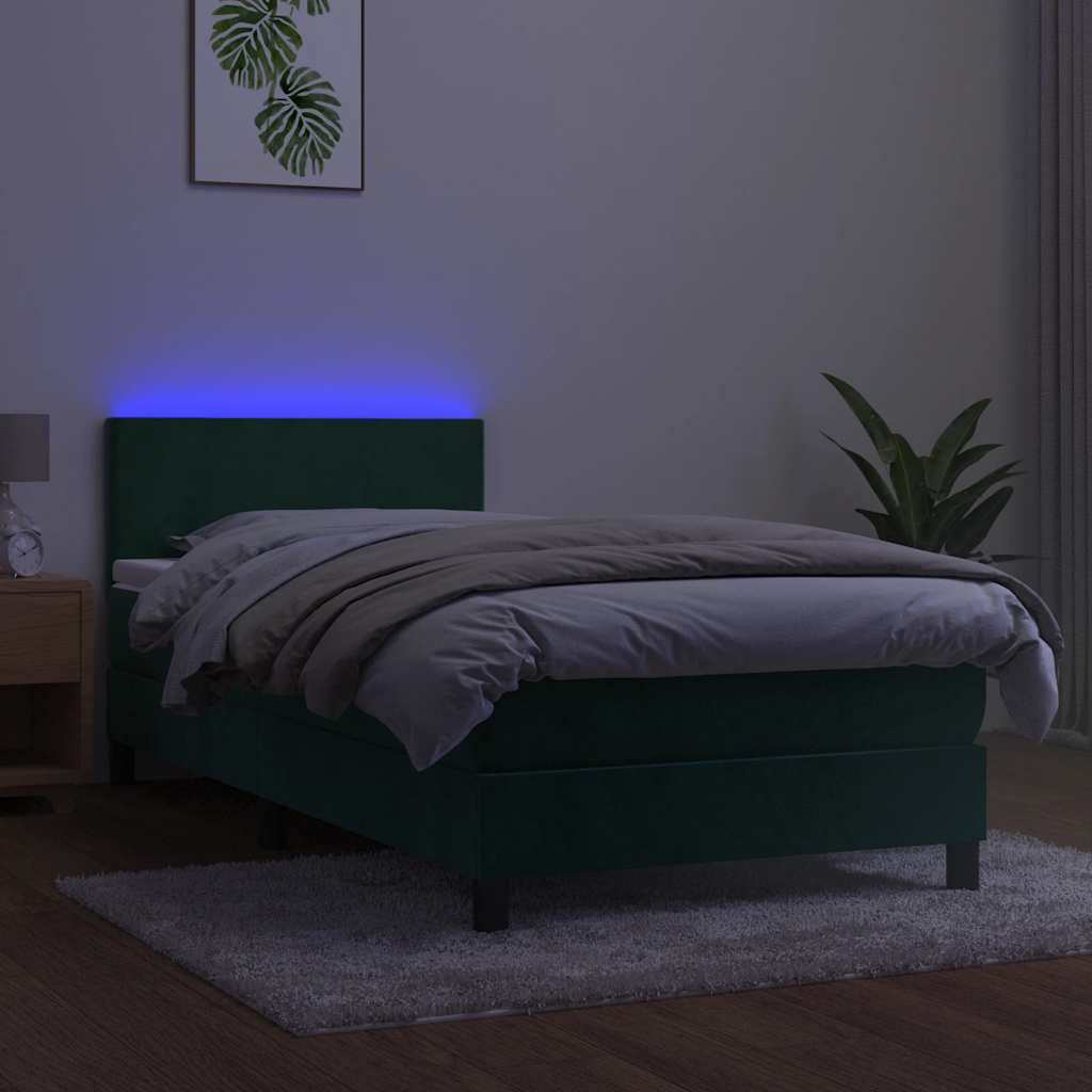 vidaXL Łóżko kontynentalne z materacem i LED zielony aksamit 80x200 cm