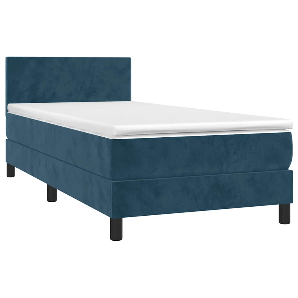 vidaXL Łóżko kontynentalne, materac i LED, niebieski aksamit 90x190 cm
