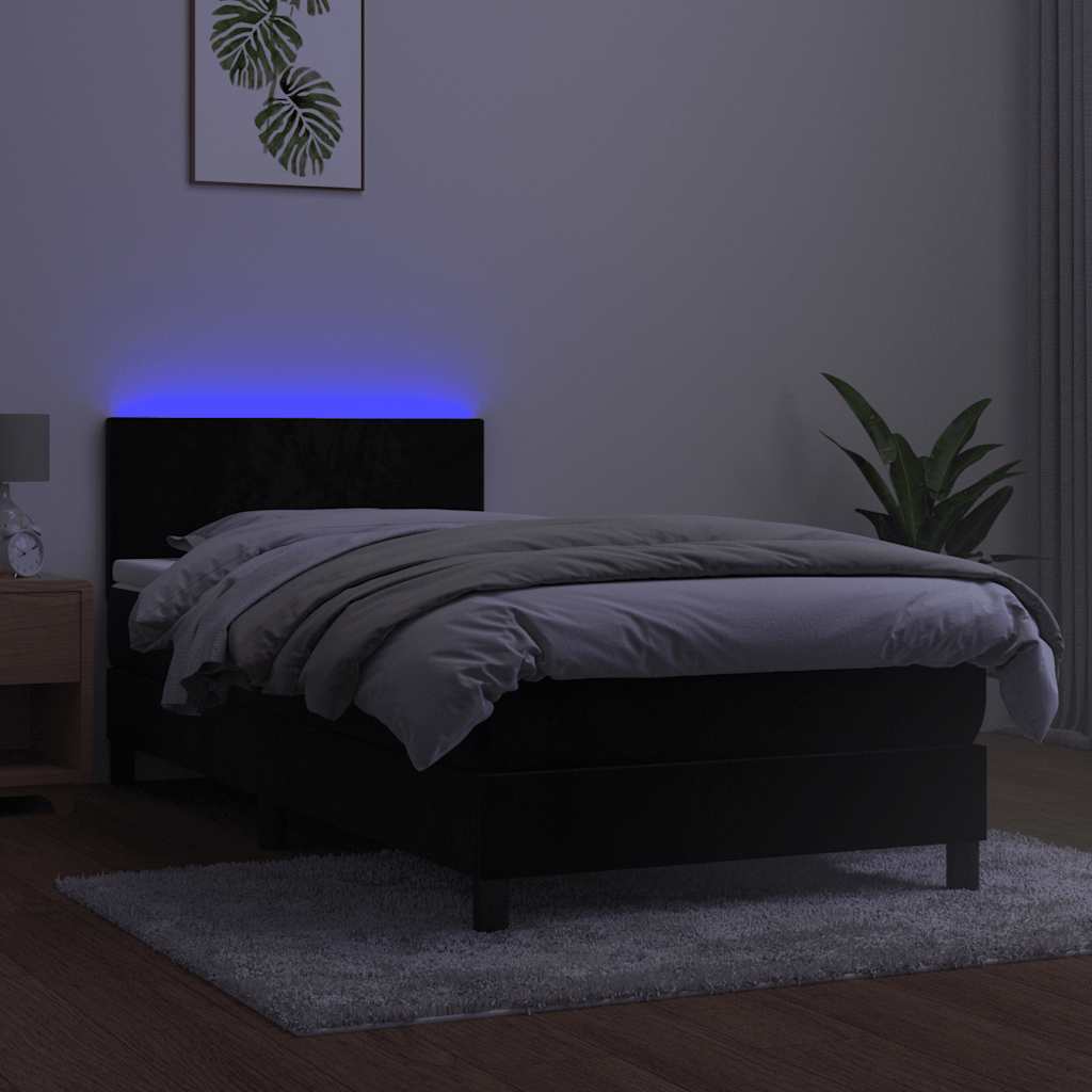 vidaXL Łóżko kontynentalne z materacem i LED, czarny aksamit 90x200 cm