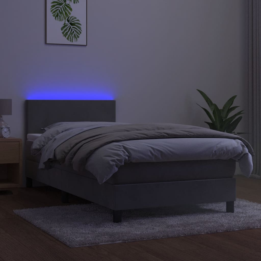 vidaXL Łóżko kontynentalne z materacem i LED, szare 100x200cm, aksamit