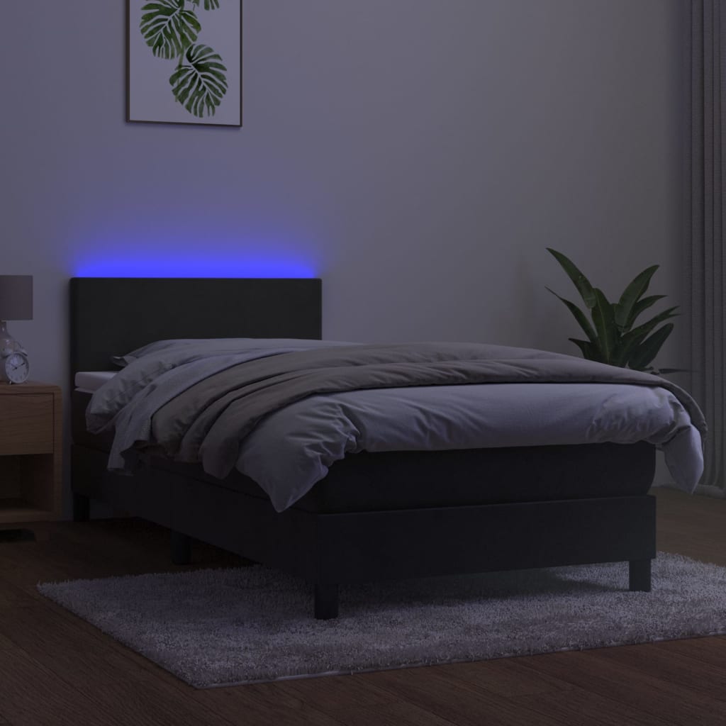 vidaXL Łóżko kontynentalne z materacem i LED, szary aksamit, 100x200cm