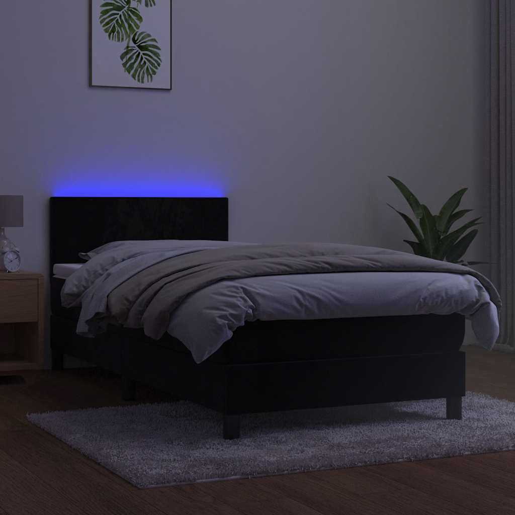 vidaXL Łóżko kontynentalne z materacem i LED, czarny aksamit 100x200cm