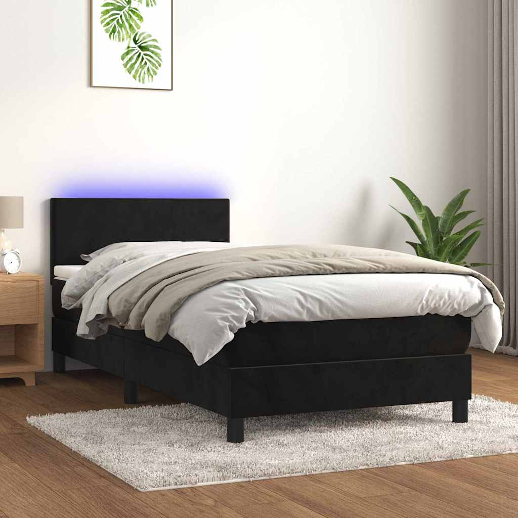 vidaXL Łóżko kontynentalne z materacem i LED, czarny aksamit 100x200cm