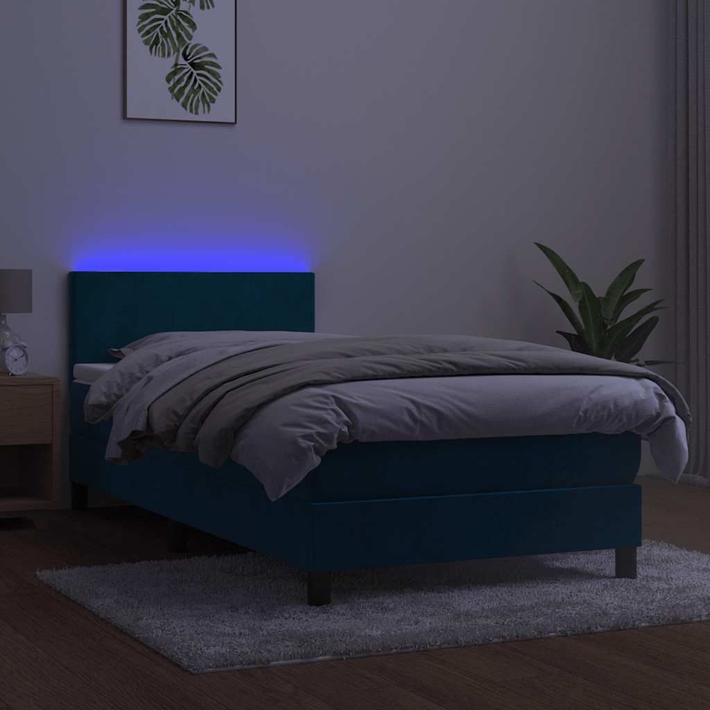 vidaXL Łóżko kontynentalne, materac i LED, niebieski aksamit 100x200cm