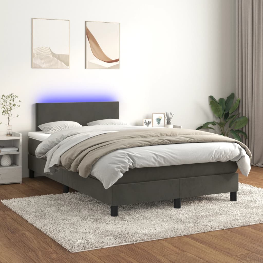 vidaXL Łóżko kontynentalne z materacem i LED, szary aksamit, 120x200cm