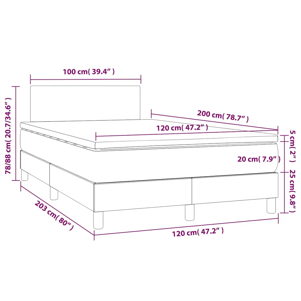 vidaXL Łóżko kontynentalne z materacem i LED, czarny aksamit 120x200cm