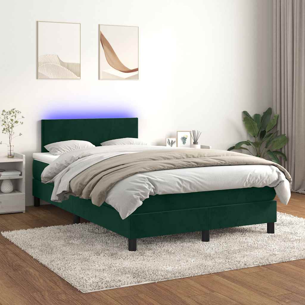 vidaXL Łóżko kontynentalne z materacem i LED zielony aksamit 120x200cm