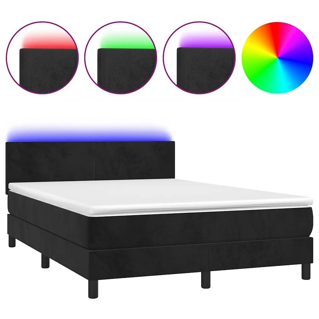 vidaXL Łóżko kontynentalne z materacem i LED, czarny aksamit 140x190cm