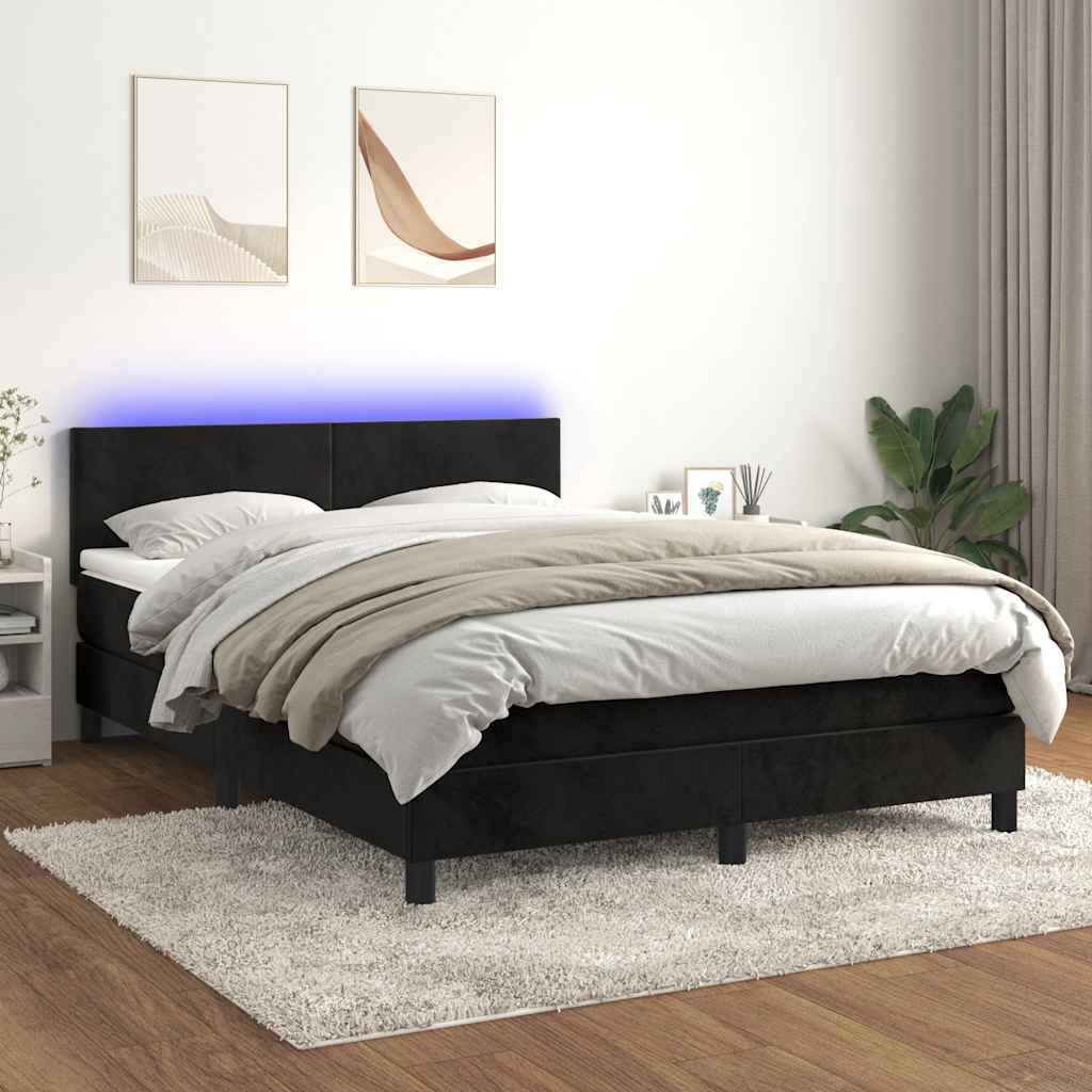 vidaXL Łóżko kontynentalne z materacem i LED, czarny aksamit 140x190cm