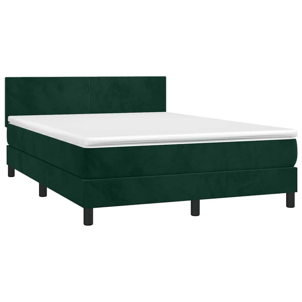 vidaXL Łóżko kontynentalne z materacem i LED zielony aksamit 140x190cm