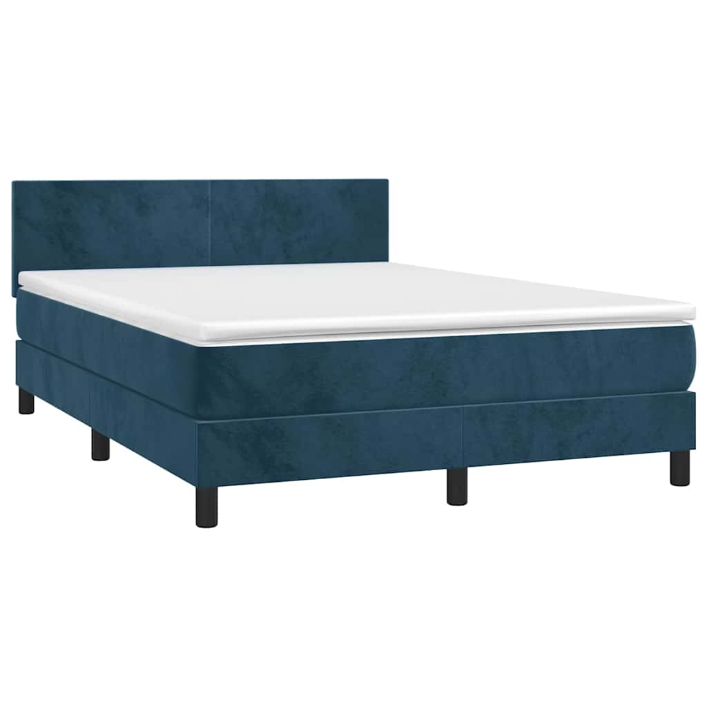 vidaXL Łóżko kontynentalne, materac i LED, niebieski aksamit 140x190cm