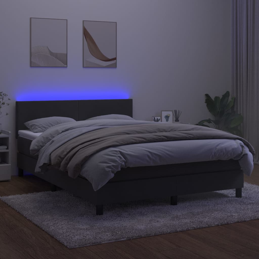 vidaXL Łóżko kontynentalne z materacem i LED, szary aksamit, 140x200cm