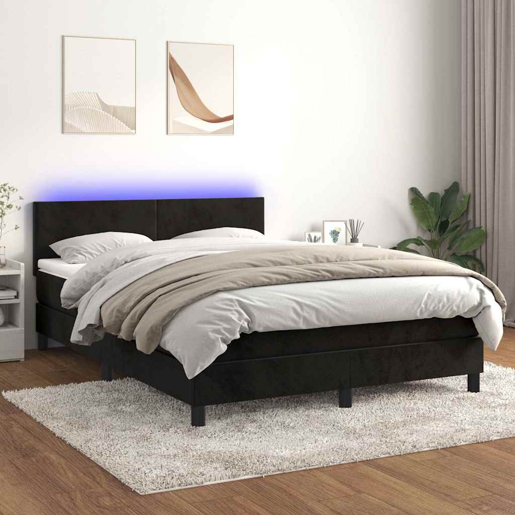 vidaXL Łóżko kontynentalne z materacem i LED, czarny aksamit 140x200cm