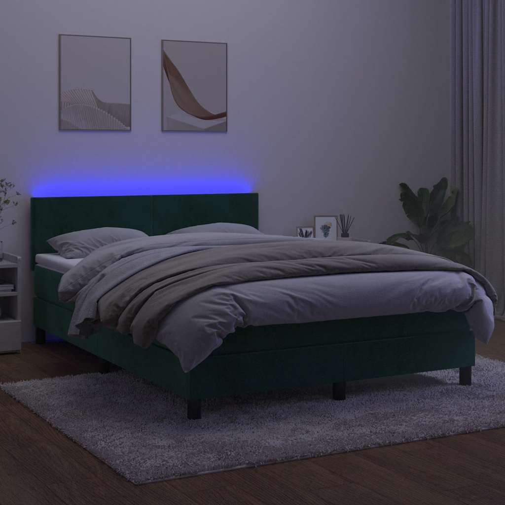 vidaXL Łóżko kontynentalne z materacem i LED zielony aksamit 140x200cm