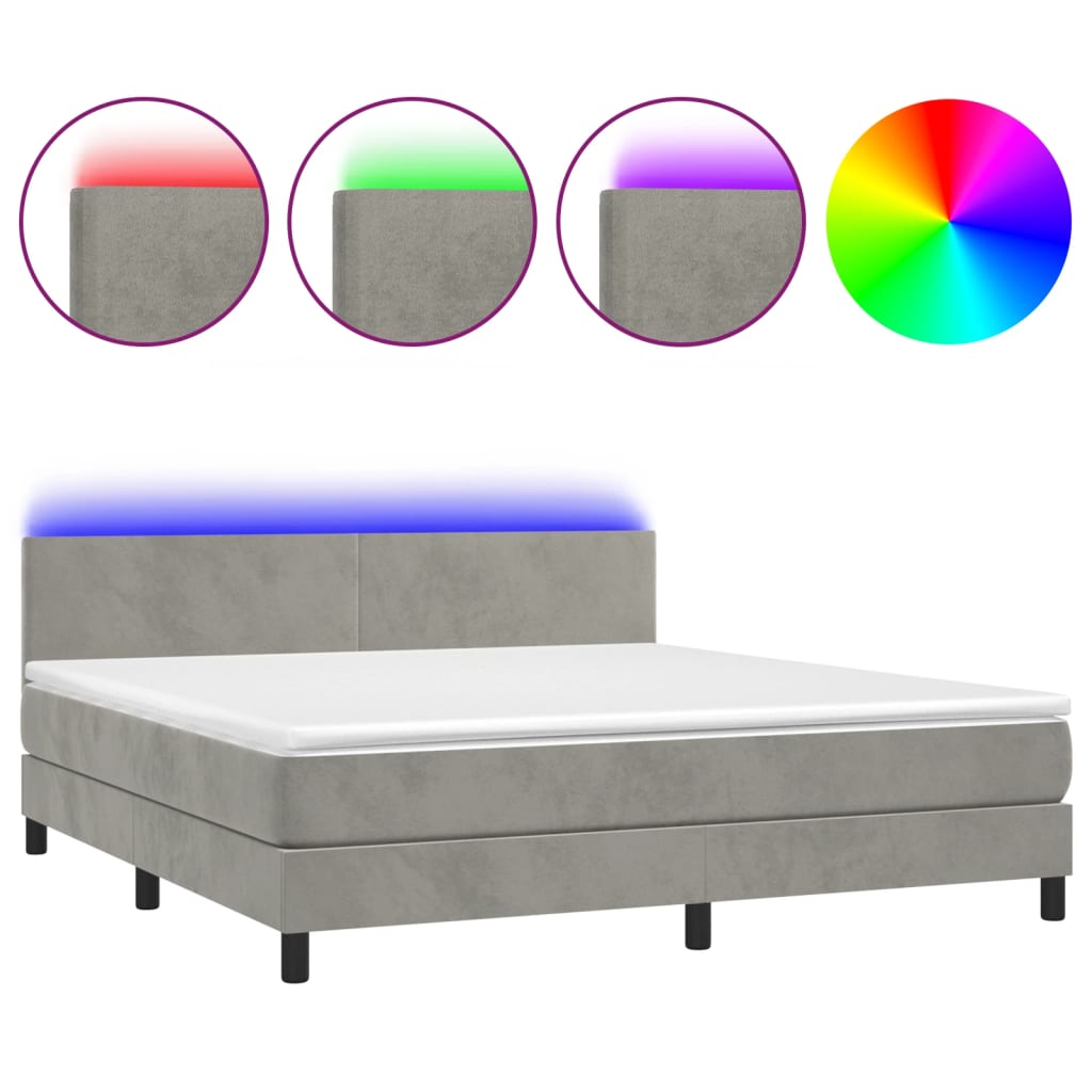 vidaXL Łóżko kontynentalne z materacem i LED, szare 160x200cm, aksamit