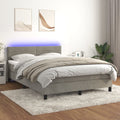 vidaXL Łóżko kontynentalne z materacem i LED, szare 140x200cm, aksamit