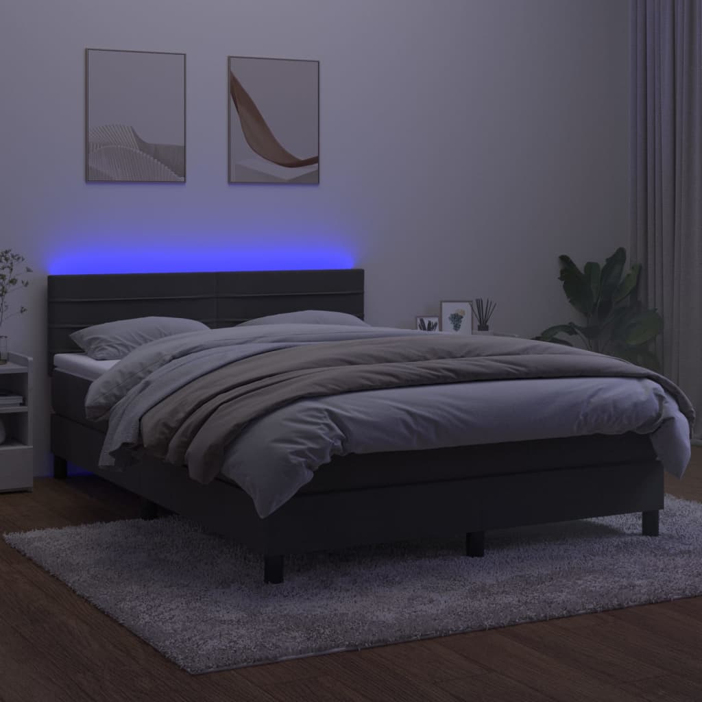 vidaXL Łóżko kontynentalne z materacem i LED, szary aksamit, 140x200cm