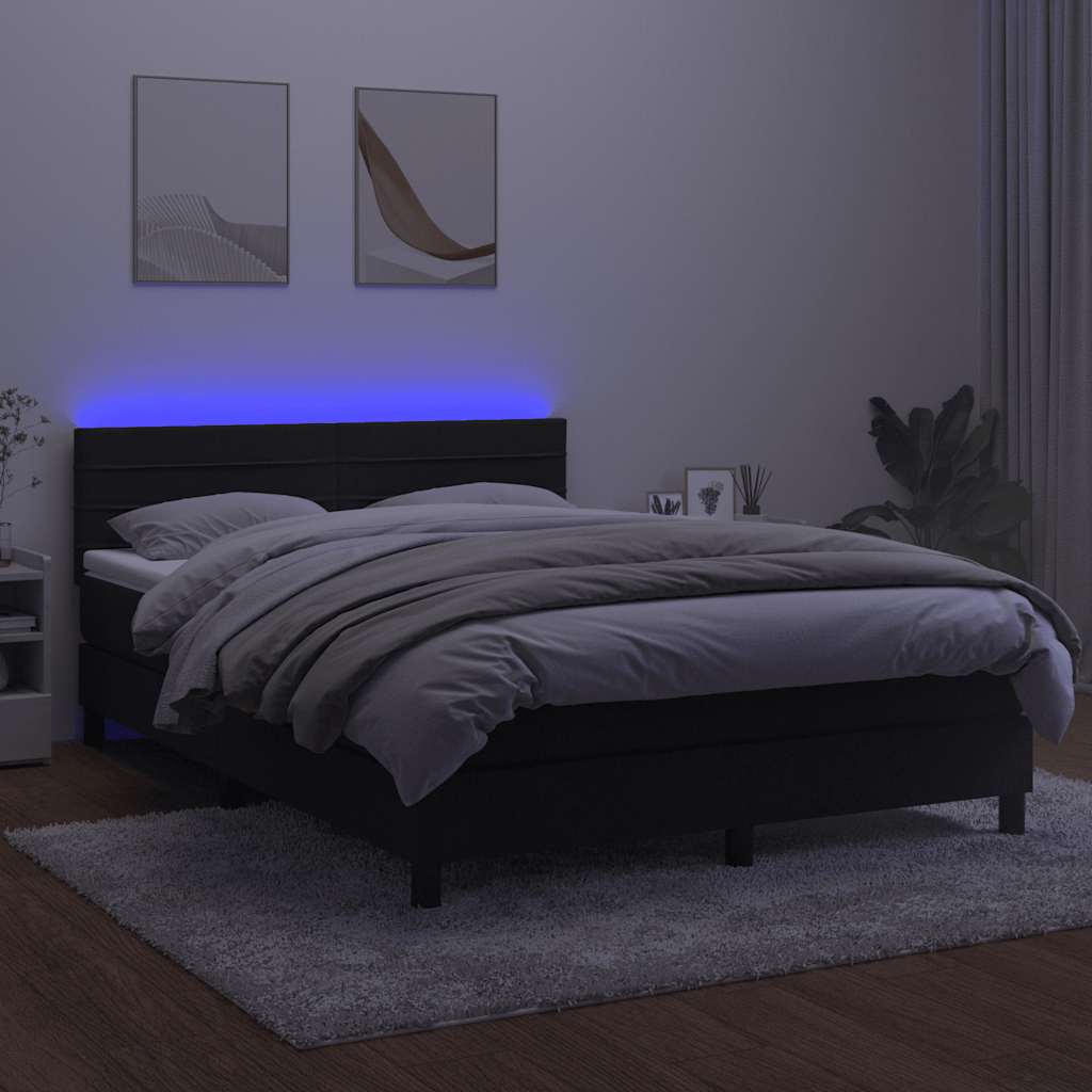 vidaXL Łóżko kontynentalne z materacem i LED, czarny aksamit 140x200cm