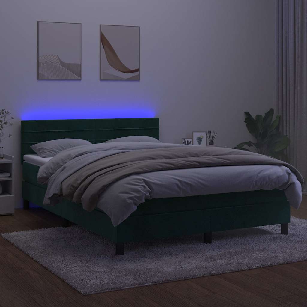 vidaXL Łóżko kontynentalne z materacem i LED zielony aksamit 140x200cm