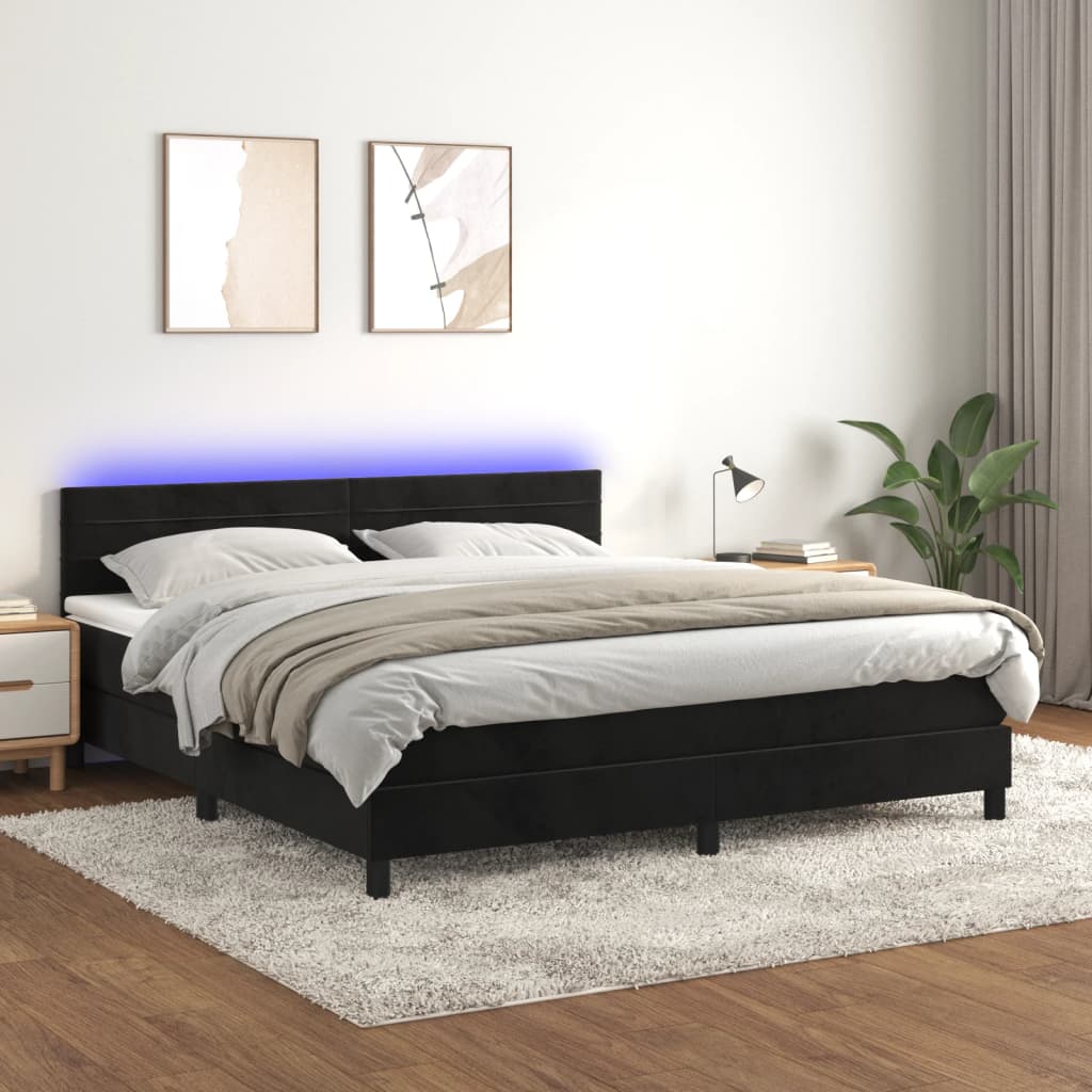 vidaXL Łóżko kontynentalne z materacem i LED, czarny aksamit 160x200cm
