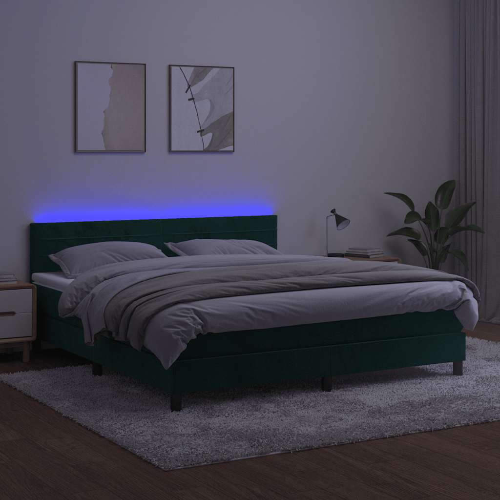vidaXL Łóżko kontynentalne z materacem i LED zielony aksamit 160x200cm