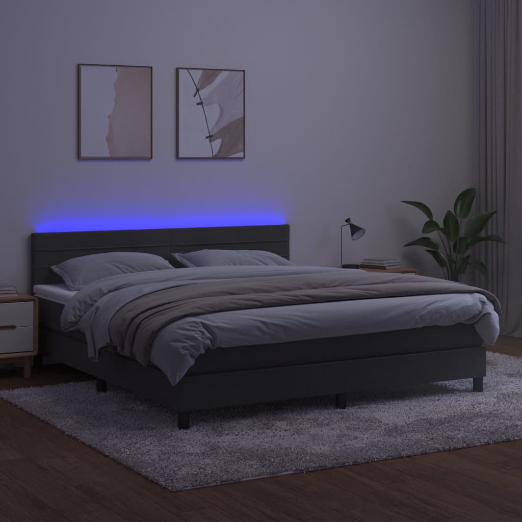vidaXL Łóżko kontynentalne z materacem i LED, szary aksamit, 180x200cm