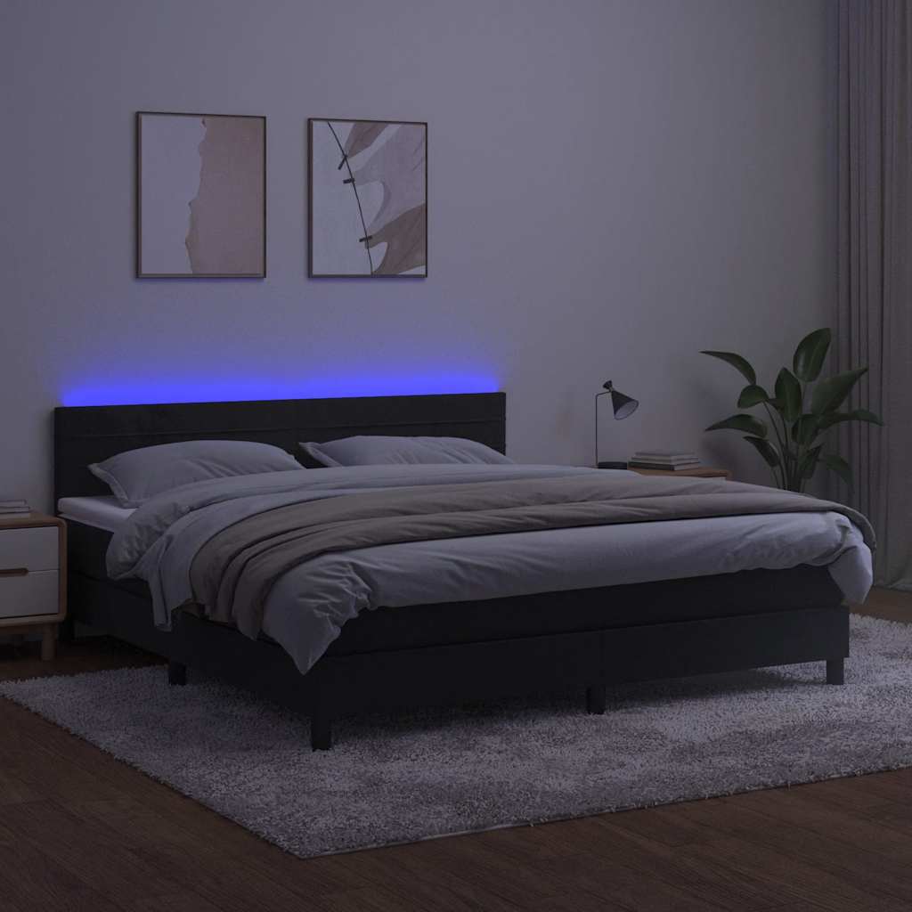 vidaXL Łóżko kontynentalne z materacem i LED, czarny aksamit 180x200cm