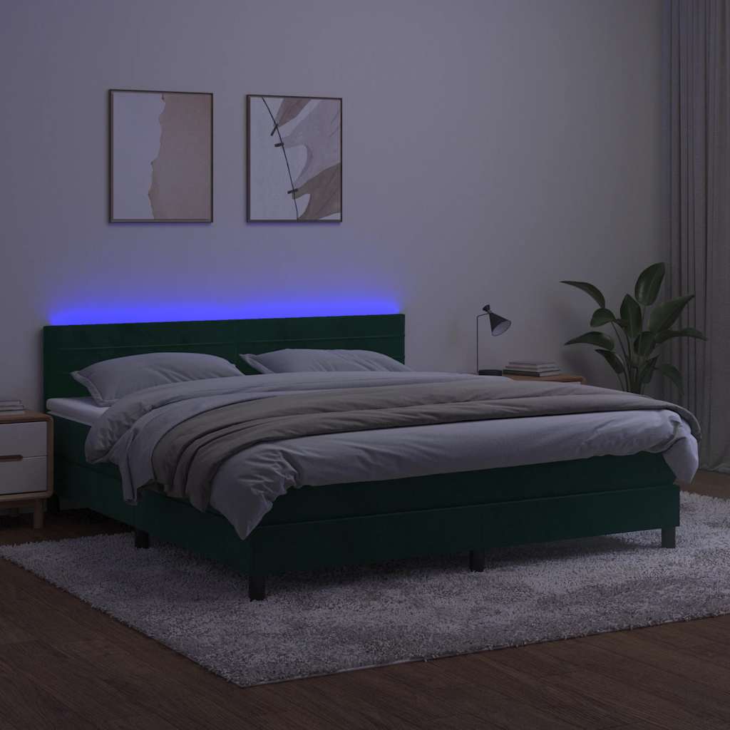 vidaXL Łóżko kontynentalne z materacem i LED zielony aksamit 180x200cm