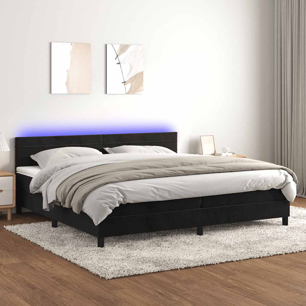 vidaXL Łóżko kontynentalne z materacem i LED, czarny aksamit 200x200cm