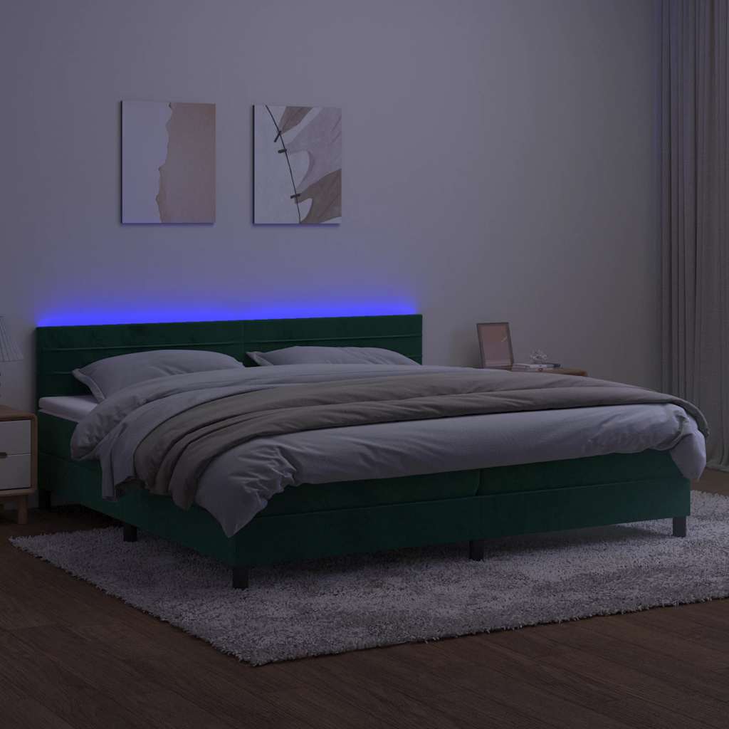 vidaXL Łóżko kontynentalne z materacem i LED zielony aksamit 200x200cm