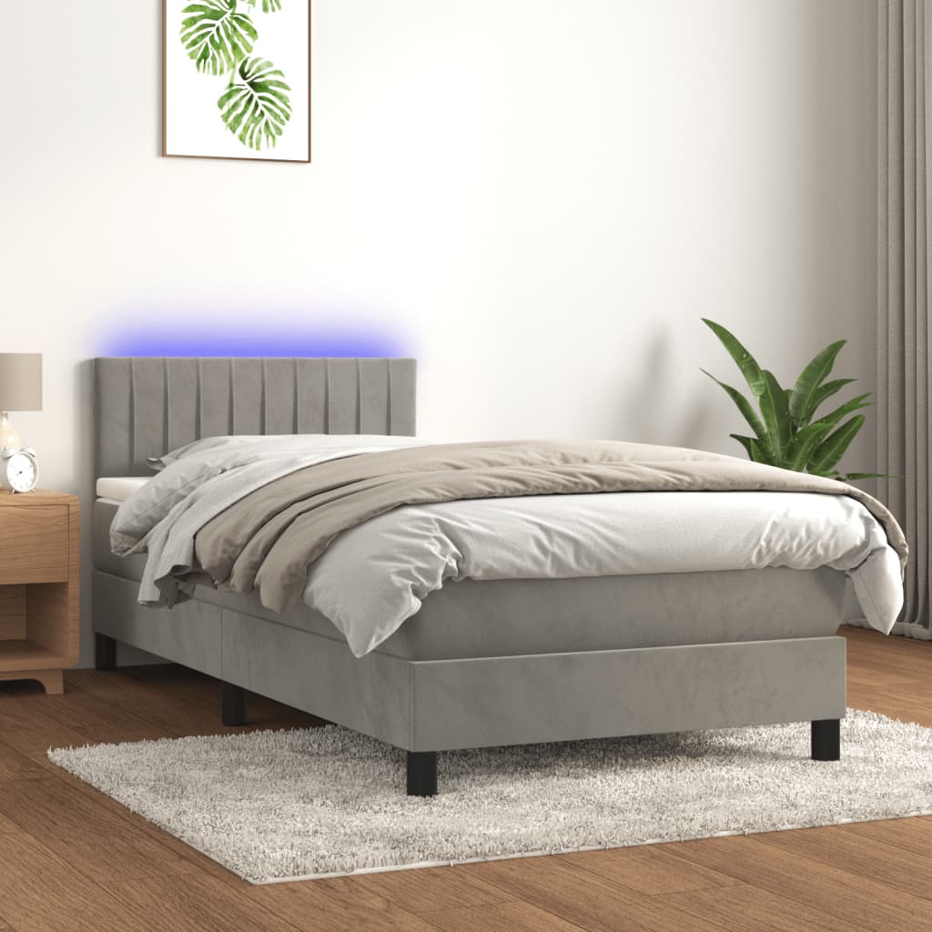 vidaXL Łóżko kontynentalne z materacem i LED, szare 80x200 cm, aksamit