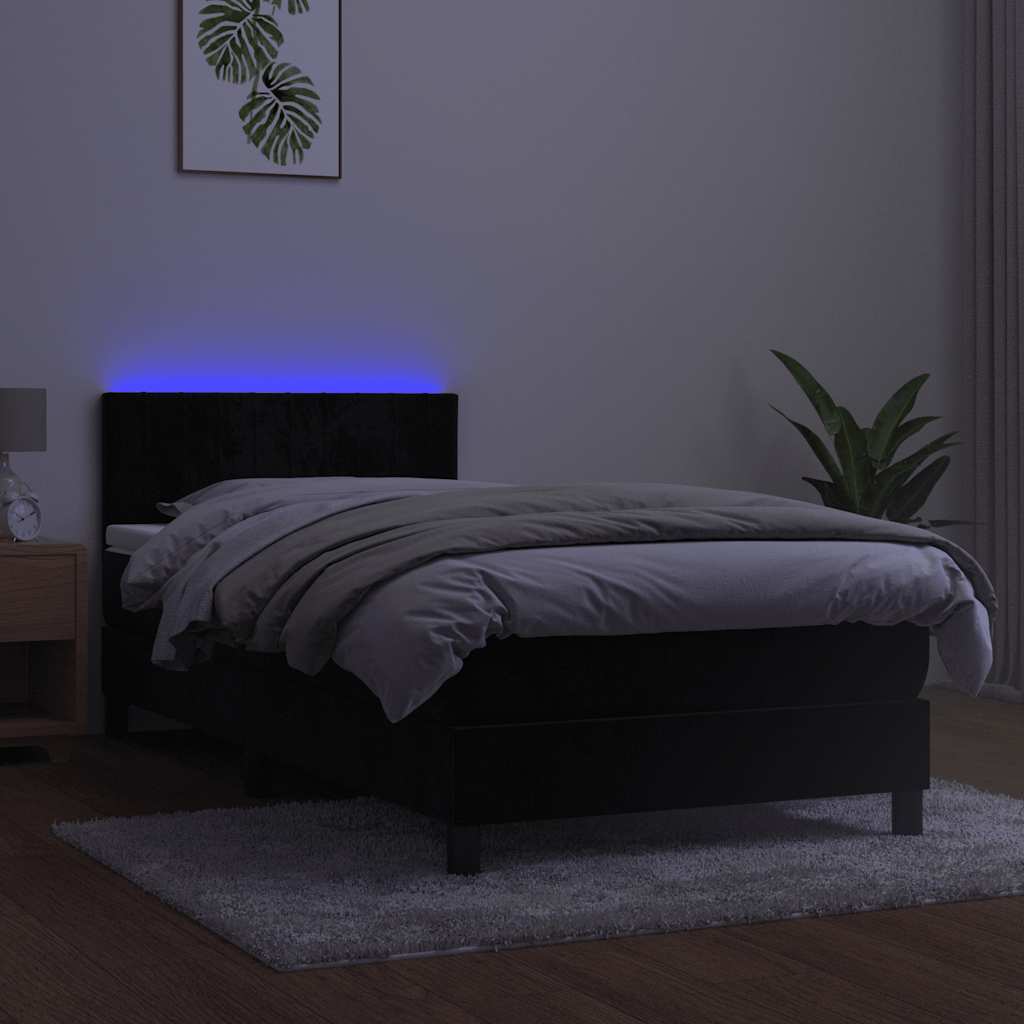 vidaXL Łóżko kontynentalne z materacem i LED, czarny aksamit 80x200 cm